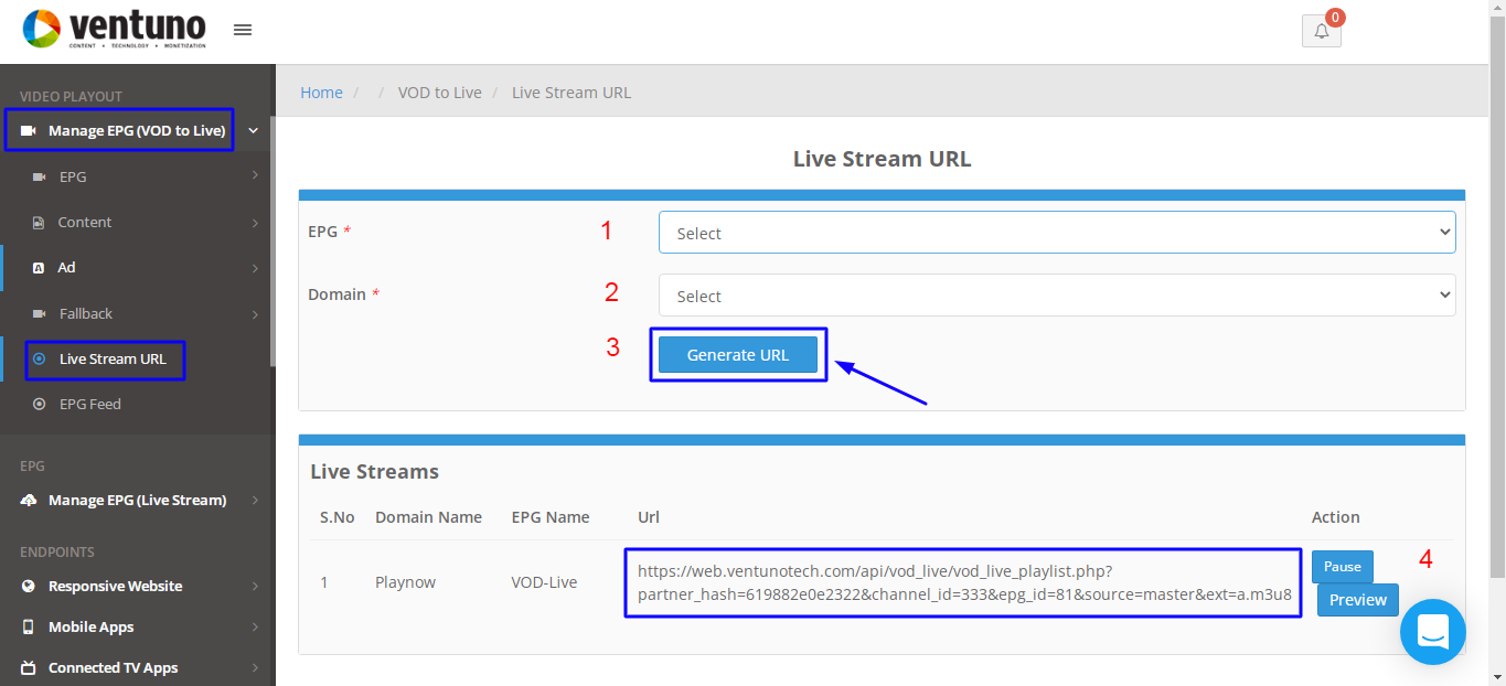 Generate live stream URL