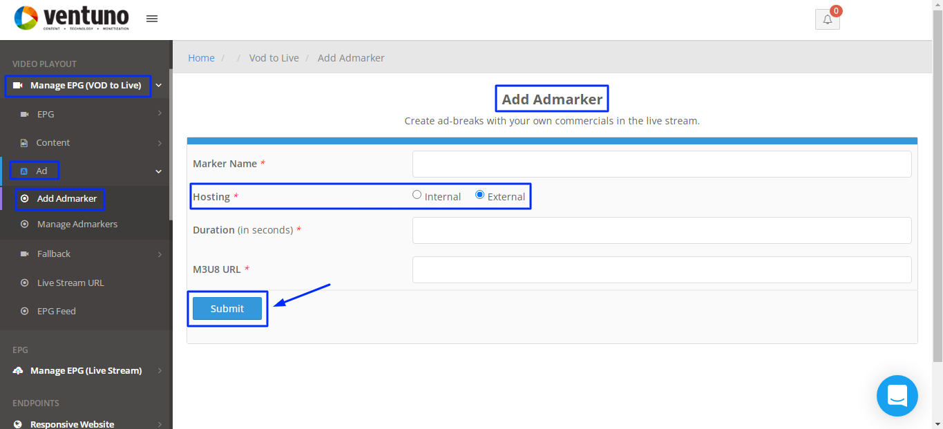 Step 3-ADDING AD MARKER - Managing Ad Markers