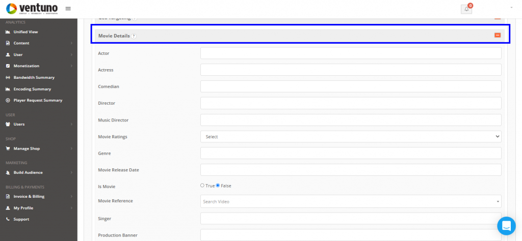 movie metadata ott platform ventuno