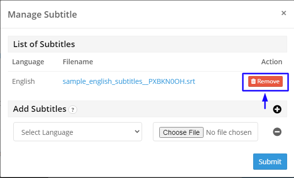 Subtitle language and file - Delete