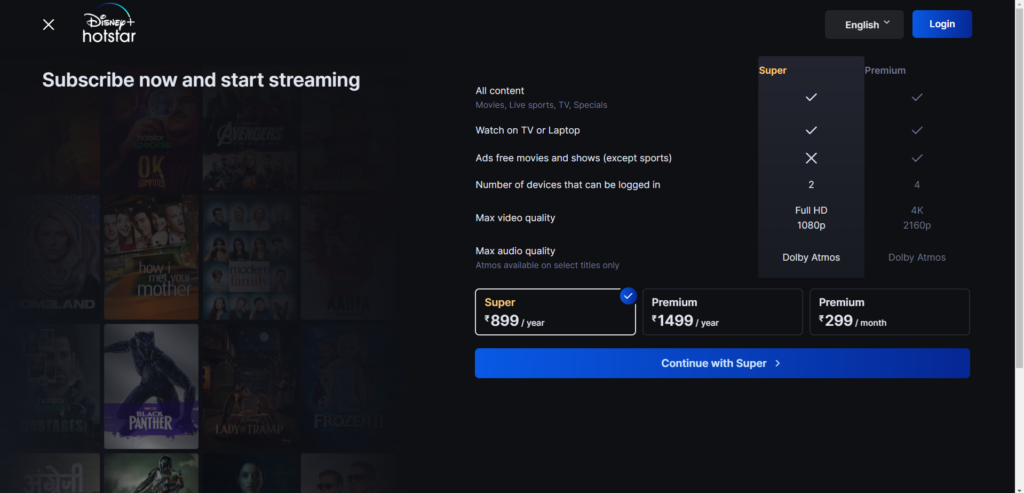 Hotstar multiple pricing plans