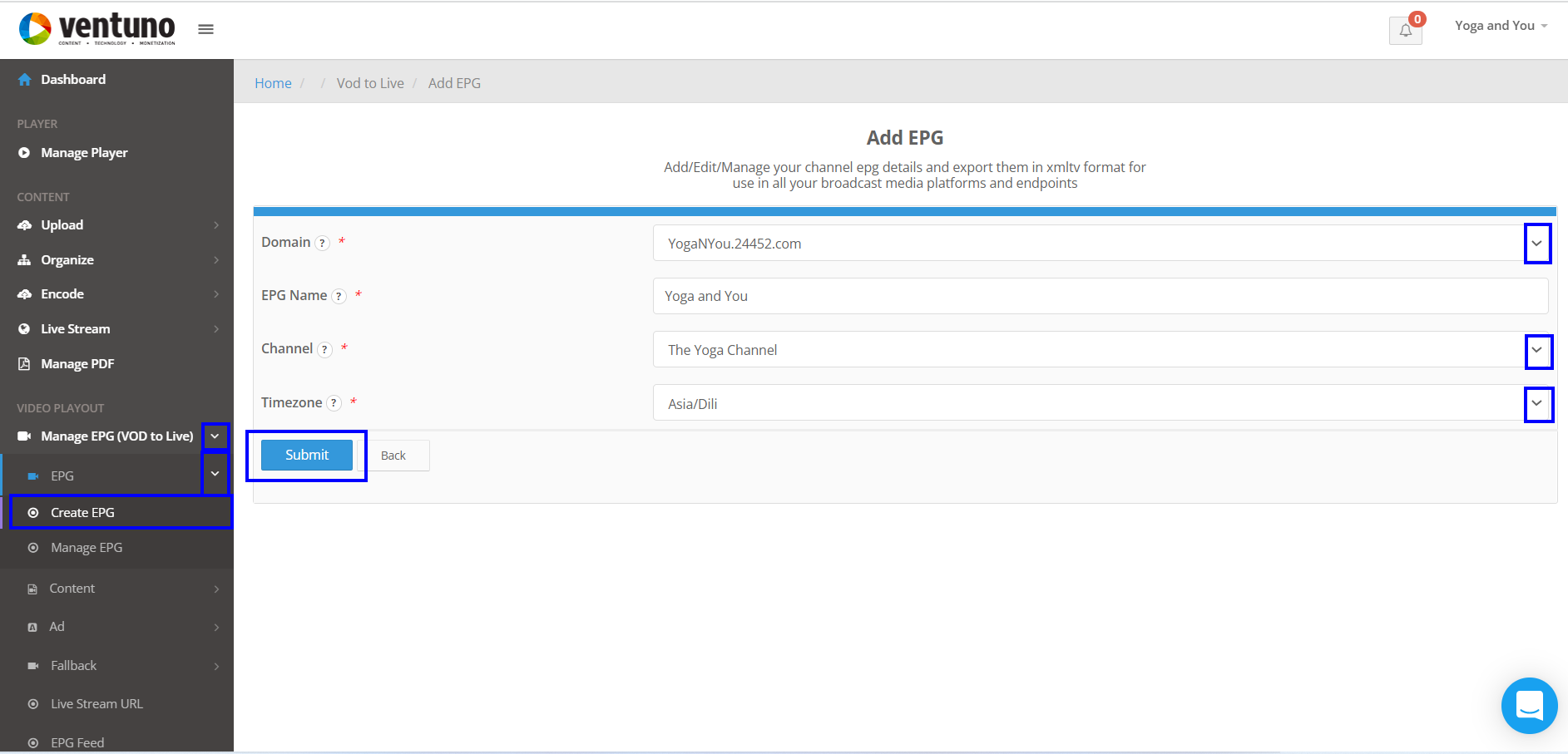 Create EPG step 1 and 2